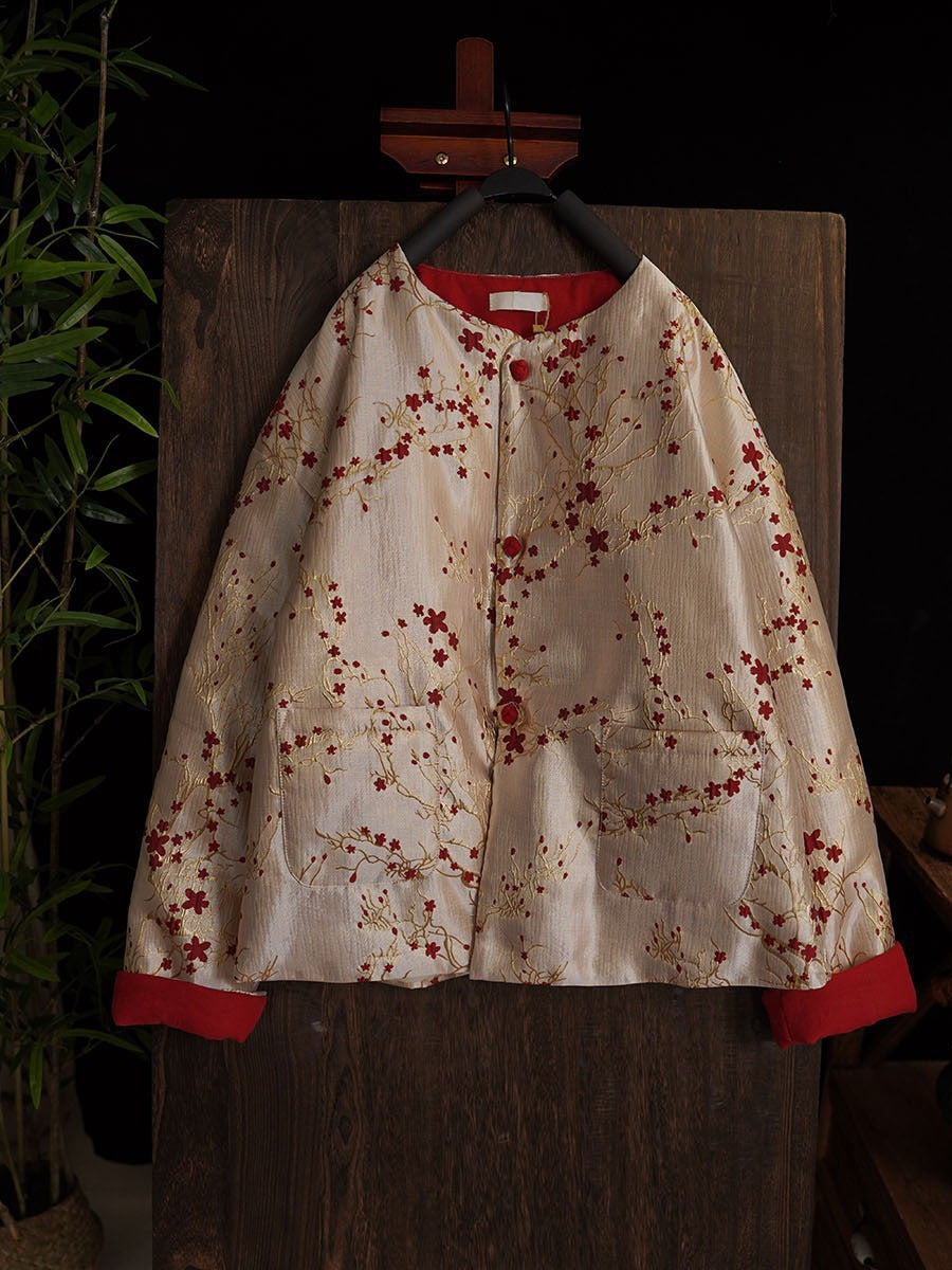 Embroidered Women Quilted Chinese Jacket with Chinese Handmade Buttons & Pockets 251020w