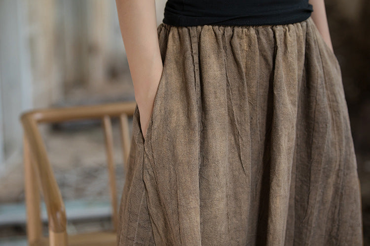 Linen Cotton Maxi Skirt with Pockets in Tie Dye Design, linen summer skirt, midi skirt summer 231242h