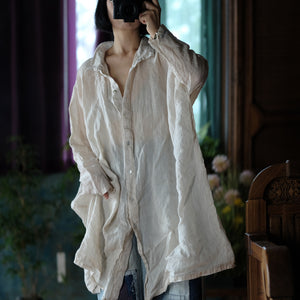 100% Ramie Linen Women Long Blouse, Women Linen Jacket 240906a