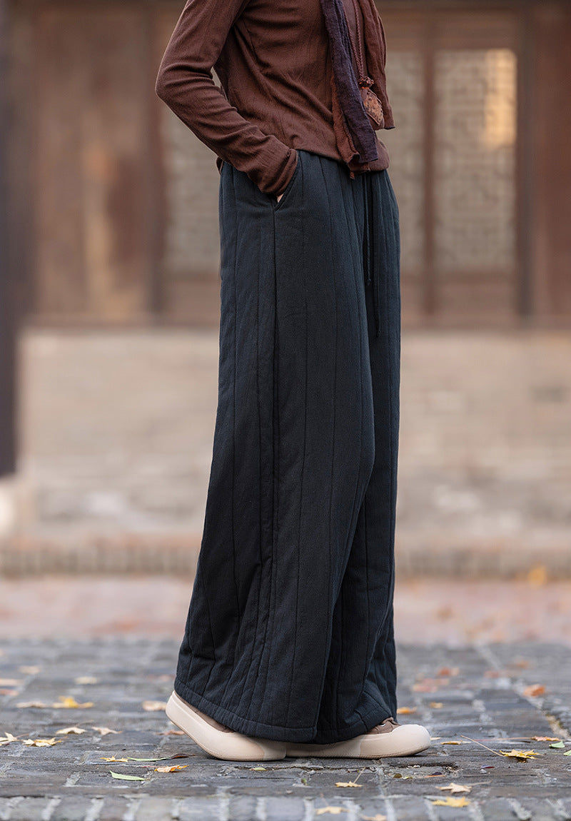 Linen Cotton Women Quilted Thick Pants, Winter Padded Pants 251018w