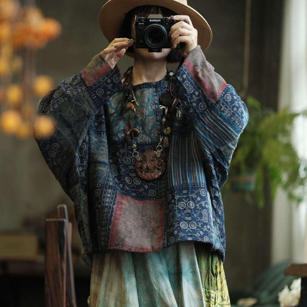 100% Cotton Women Quilted Loose Pullover with Floral Print 250912a 2147