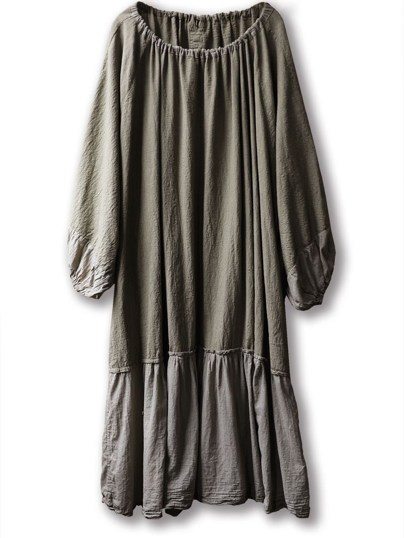 Linen Cotton Cottage Maxi Dress in Loose Form 240911a