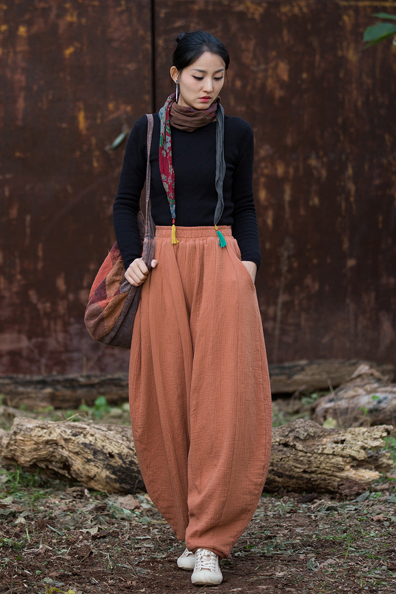 100% Cotton  Quilted Thick Pants with Pockets, women winter padded pants 251103w