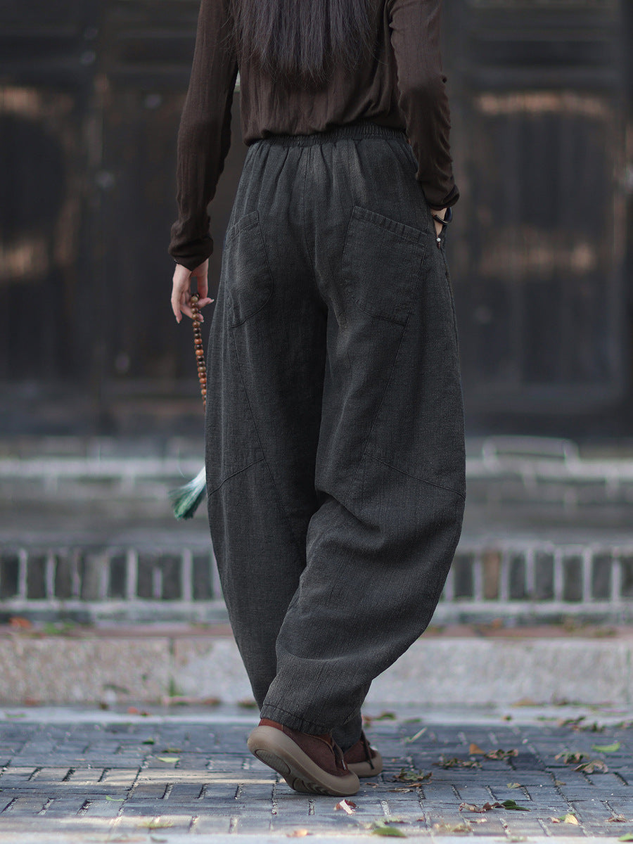 Ramie Cotton Quilted Thick Pants for Women, winter padded pants 251015w