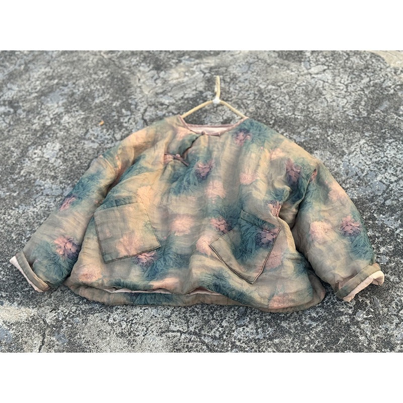 100% Ramie Linen Winter Women Quilted Pullover with Floral Print, Chinese style Hanfu  250904a 4386