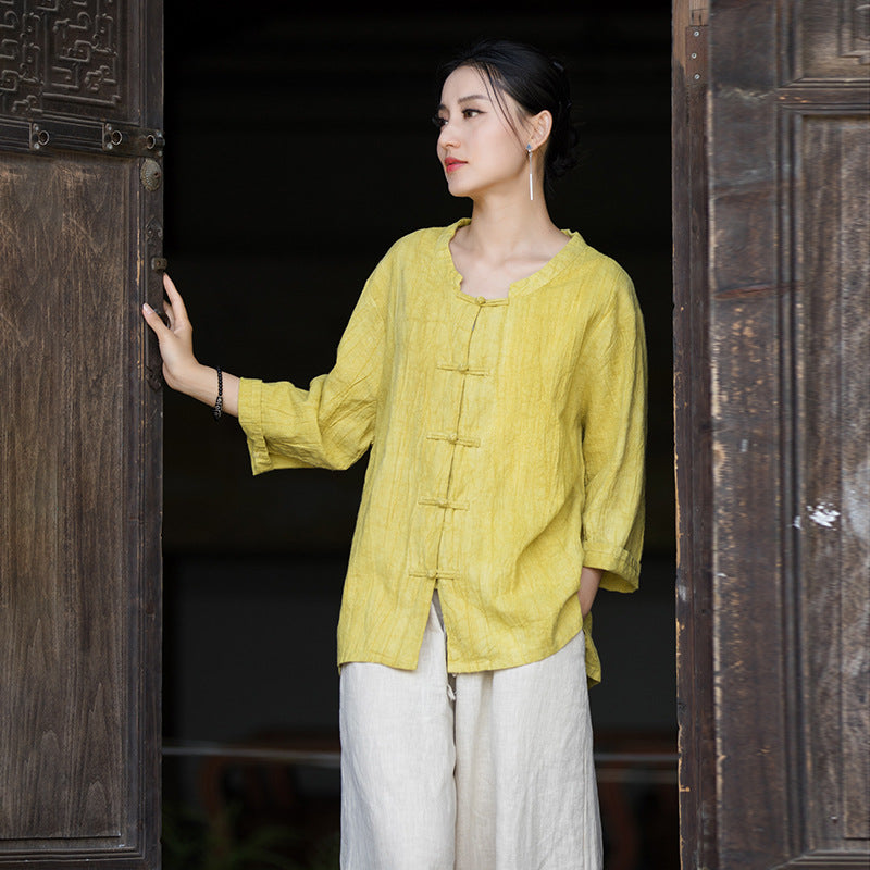 Linen Cotton Women Blouse with Traditional Buckle Button, chinese style women blouse linen liziqi, Taichi jacket, Tang suit 240720s