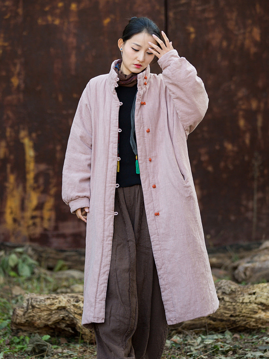Ramie Linen Cotton Women Quilted Coat with Pockets and Color-Block Buttons in Hanfu Style, Chinese style Hanfu Jacket  251124w