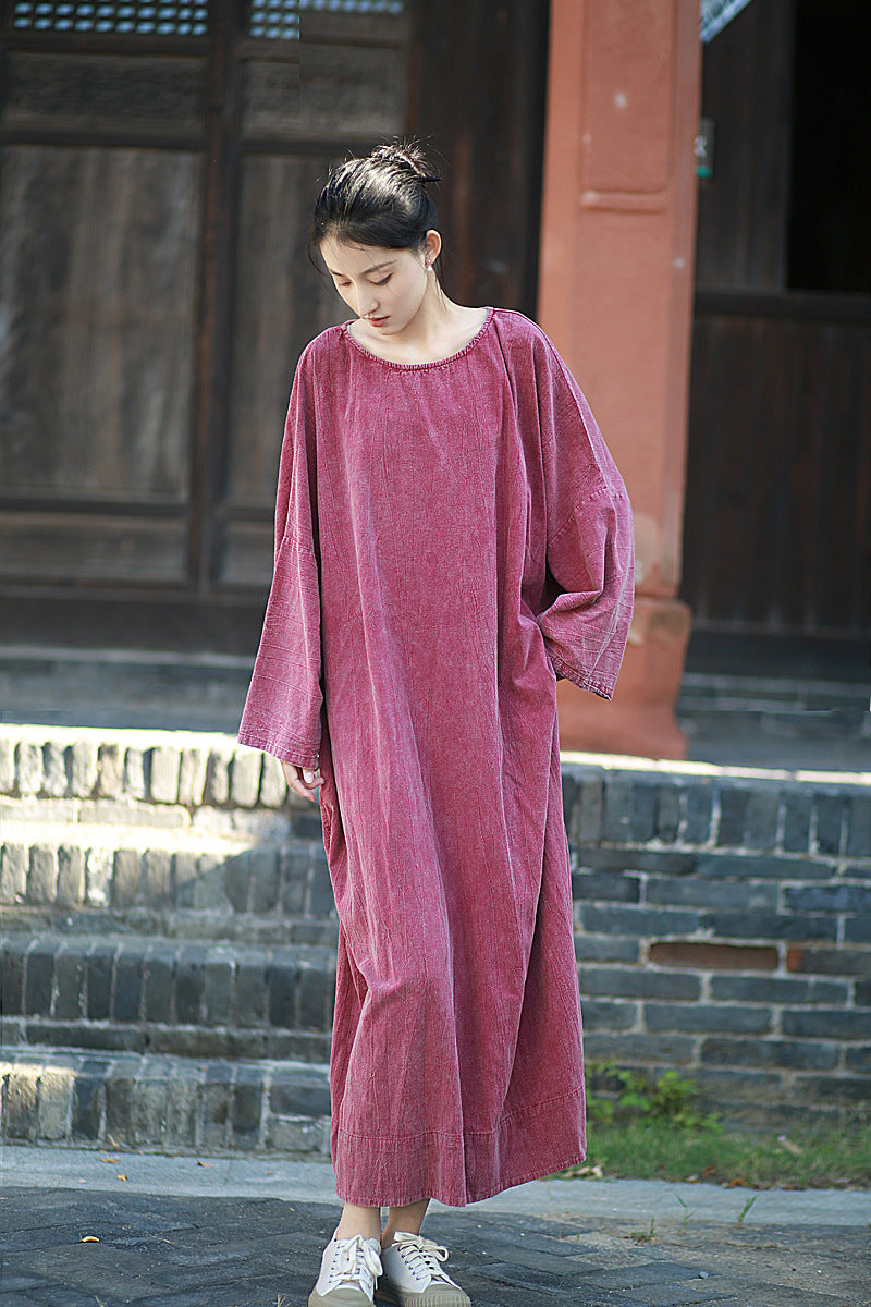 Linen Cotton Maxi Dress with Pockets for Meditation Yoga 240919a