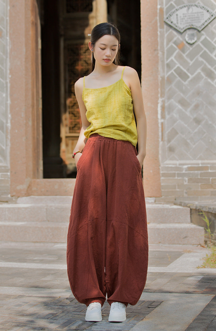 Linen Cotton Culotte Women, Wide Leg Pants Linen, Flare Trouser Women, Linen Homewear 241005w