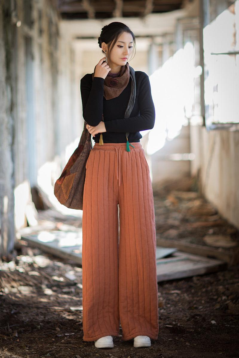 100% Cotton  Quilted Thick Pants with Pockets, women winter padded pants  251104w