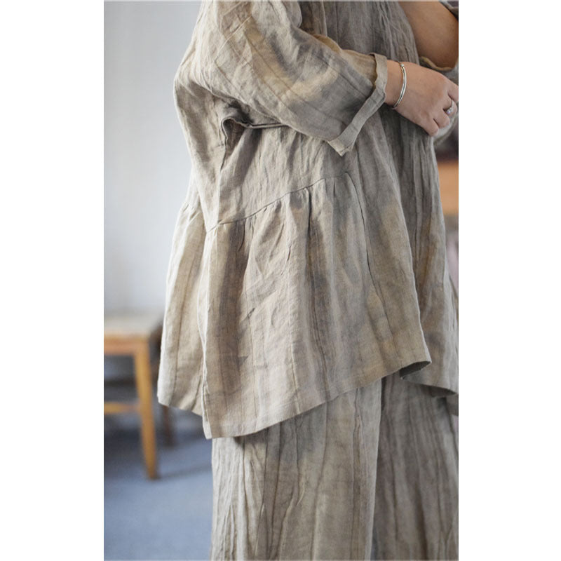 100% Linen Women Hanfu Tunic Shirt with Diagonal Closure 251029w
