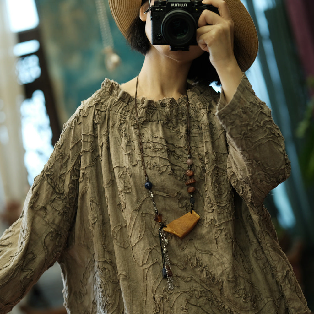 100% Cotton 3D Embroidered Ruffle Blouse Pullover  250403s 2174