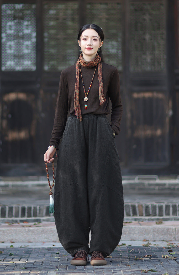 Ramie Cotton Quilted Thick Pants for Women, winter padded pants 251015w