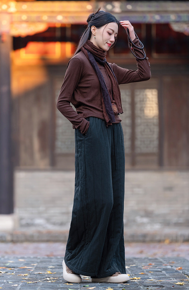 Linen Cotton Women Quilted Thick Pants, Winter Padded Pants 251018w