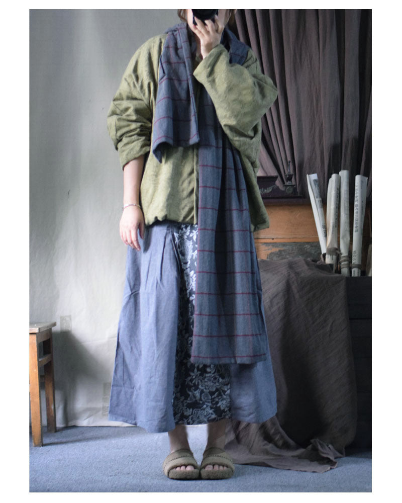 Linen Cotton Women Quilted Chinese Jacket with Pockets in Vintage Green 251031w