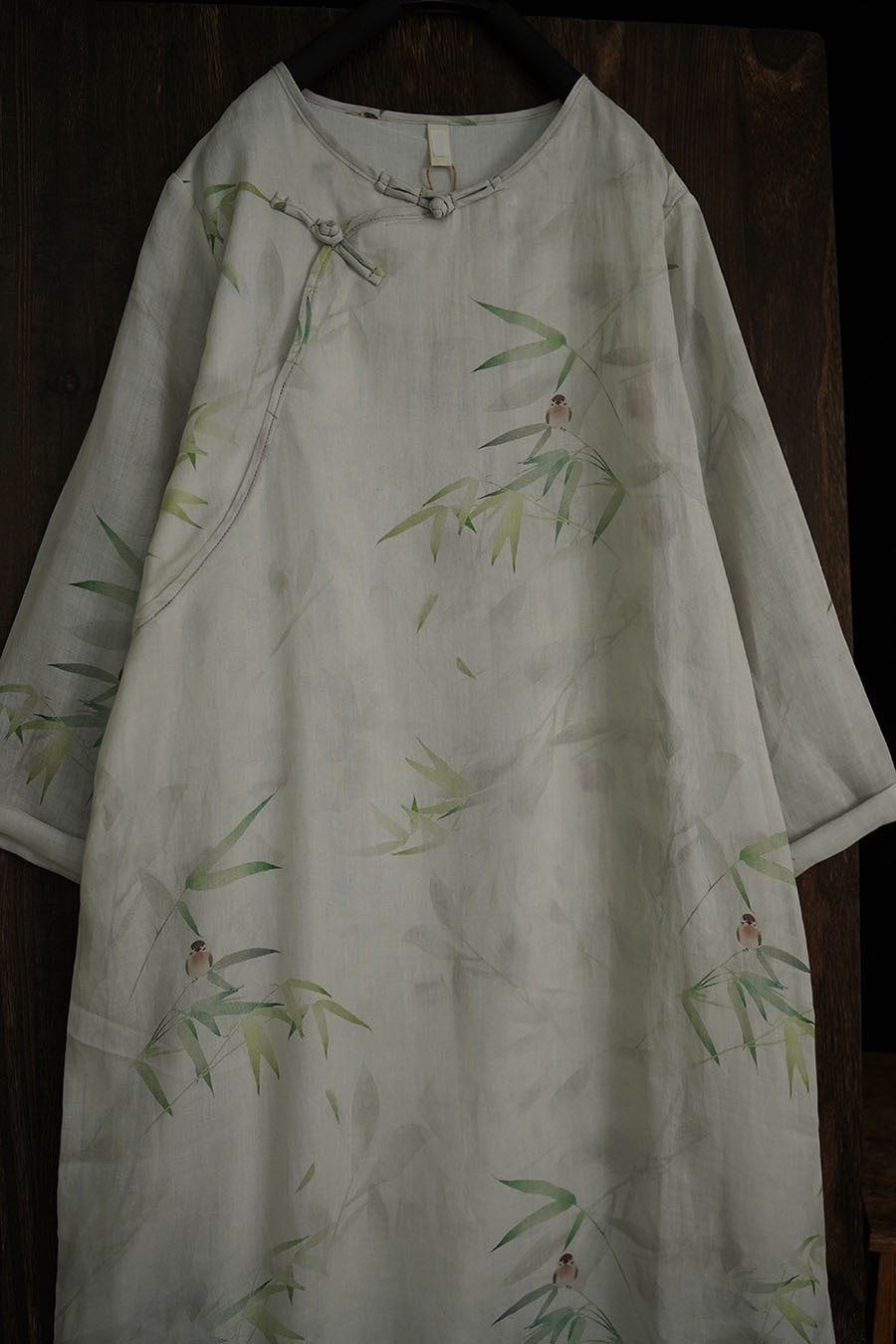 100% Ramie Linen Vintage Chinese Women Long Dress with Chinese Traditional Buttons and Vintage Floral Print 241205s