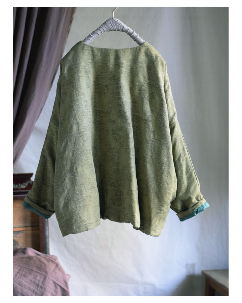 Linen Cotton Women Quilted Chinese Jacket with Pockets in Vintage Green 251031w