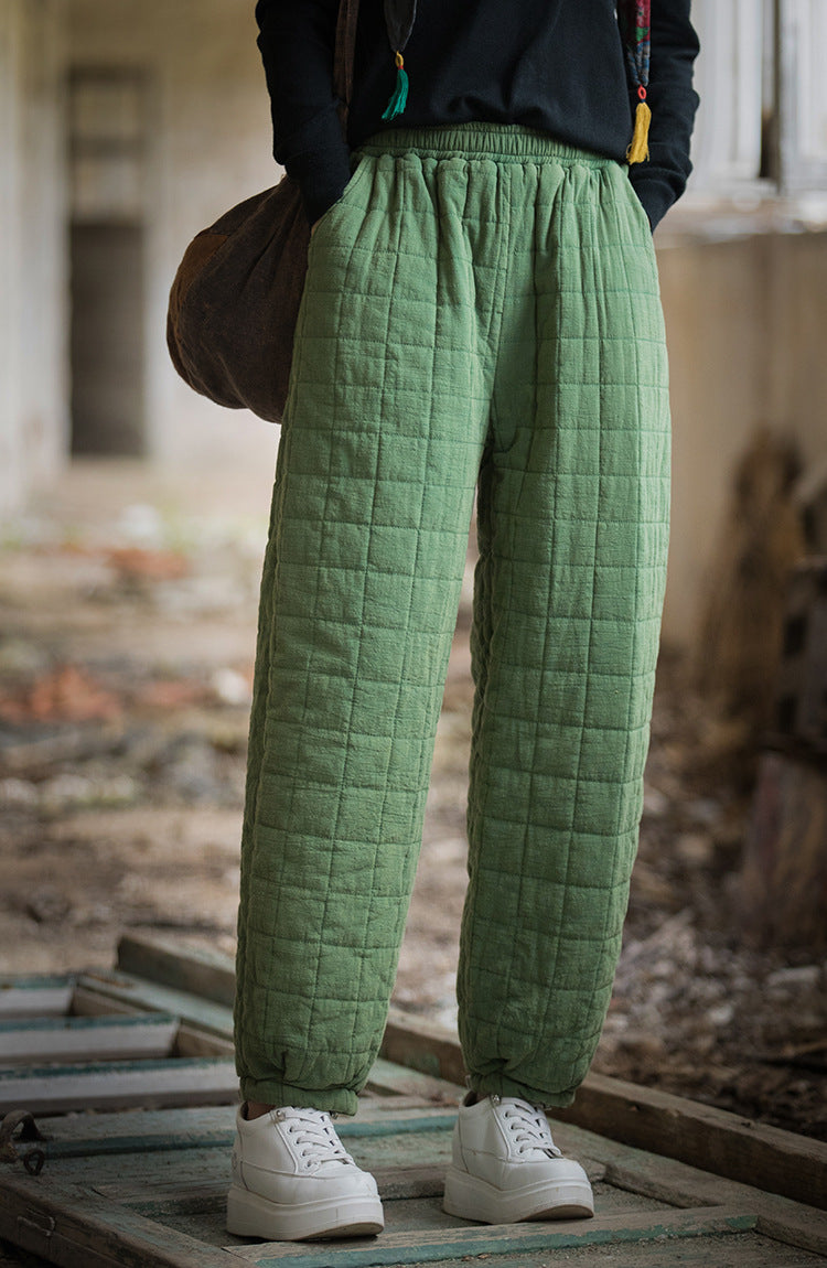 Winter Linen Cotton Quilted Thick Pants for Women, quilted pants 231431w