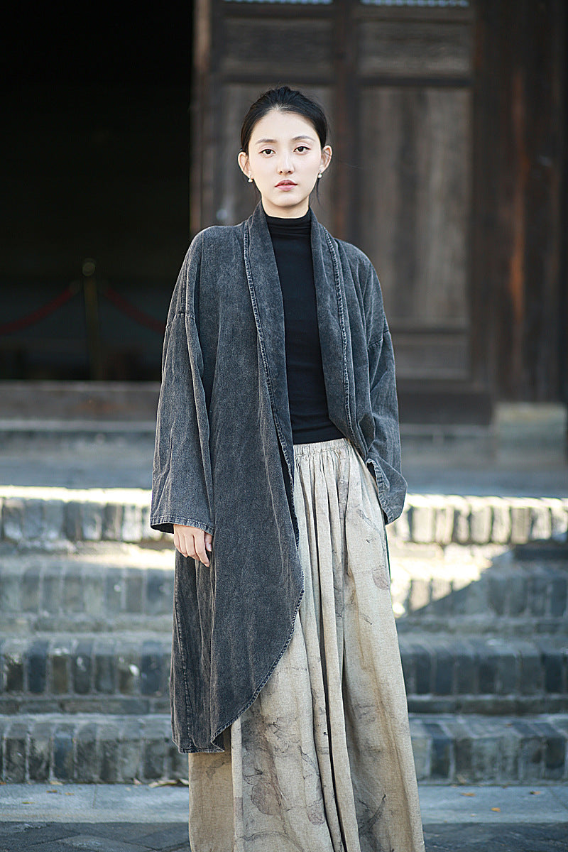 Linen Cotton Women Long Jacket in Hanfu Style 240912a