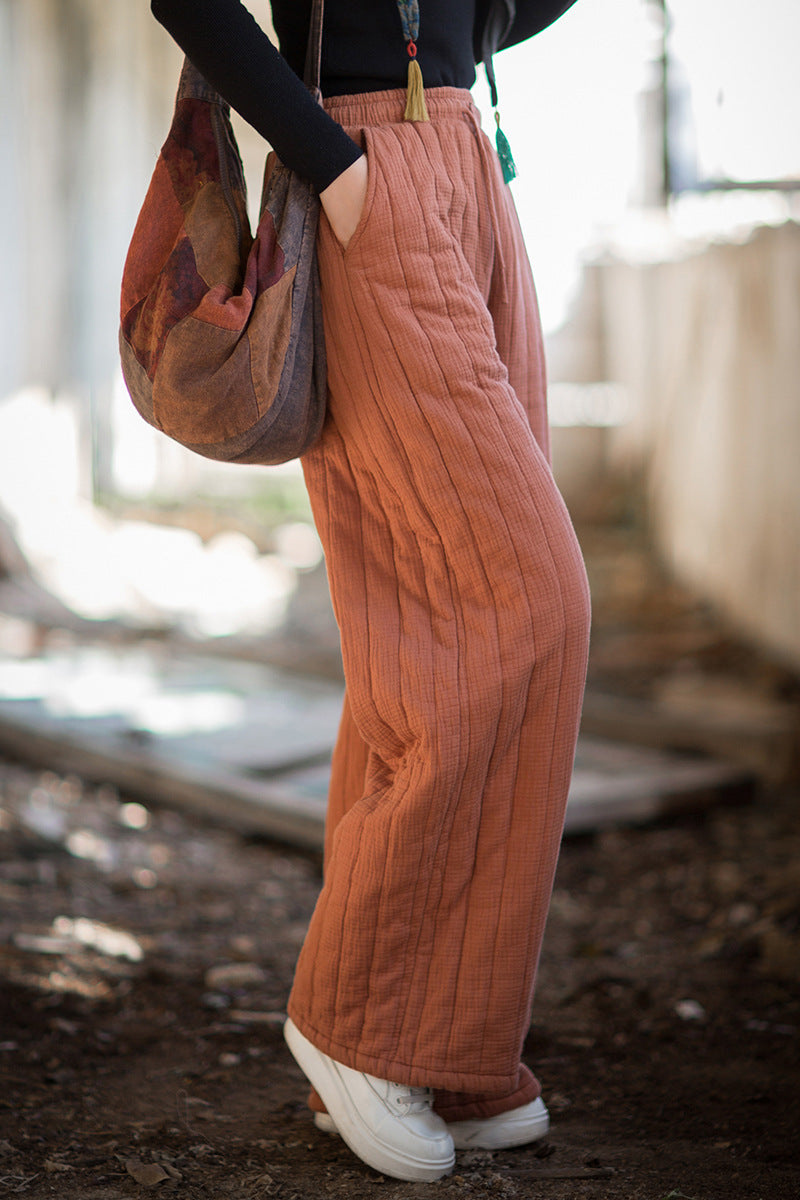 100% Cotton  Quilted Thick Pants with Pockets, women winter padded pants  251104w