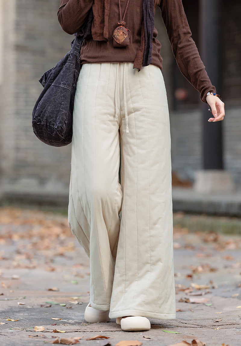 Linen Cotton Women Quilted Thick Pants, Winter Padded Pants 251018w