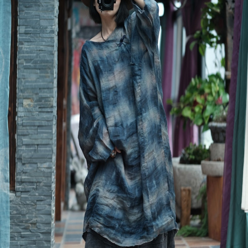 100% Linen Women Tie Dye Tunic Dress, Linen Dress with Traditional But ISTORIST 100% Linen Women Tie Dye Tunic Dress, Linen Dress with Traditional But ISTORIST