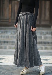 Linen Cotton Maxi Autumn Winter Skirt 240915a