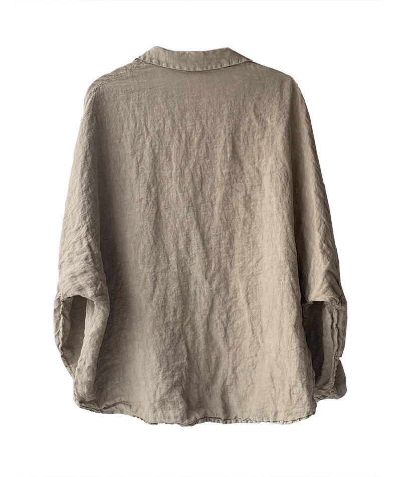 100% Linen Oversize Classic Women Blouse Shirt 250406s