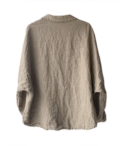 100% Linen Oversize Classic Women Blouse Shirt 250406s
