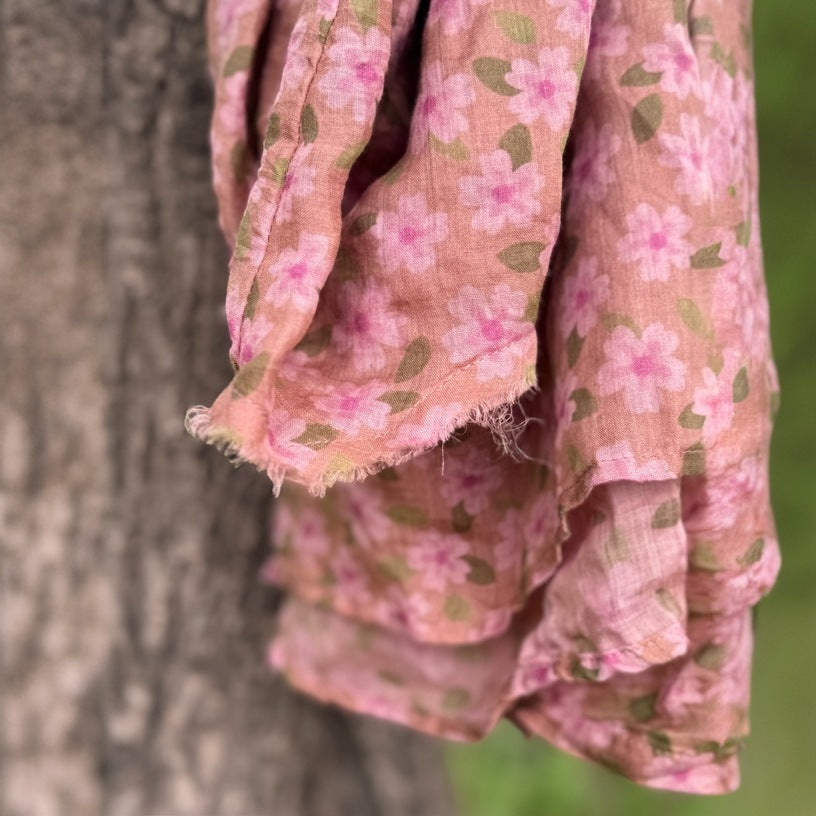 100% Ramie Linen  Women Pullover with Floral Print and Round Neck 250713s