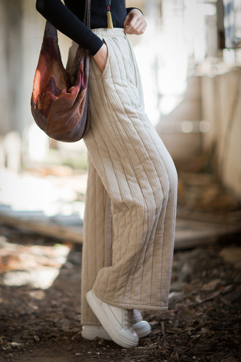 100% Cotton  Quilted Thick Pants with Pockets, women winter padded pants  251104w