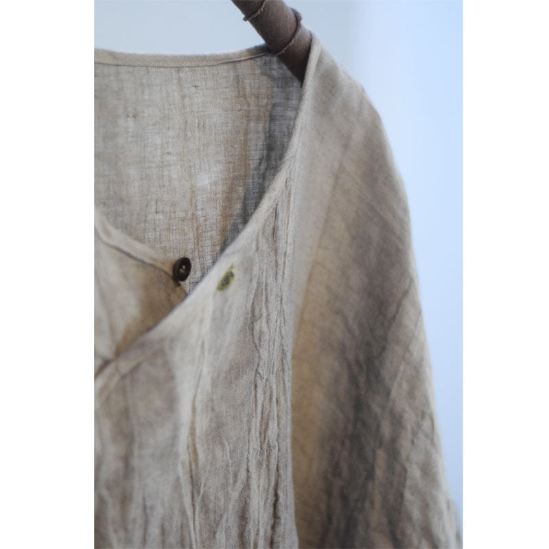 100% Linen Women Hanfu Tunic Shirt with Diagonal Closure 251029w