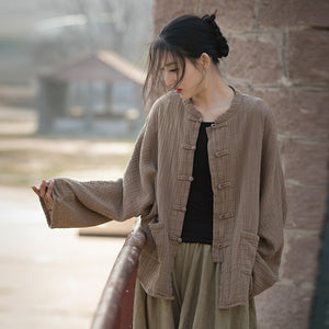 Linen Women Blouse, Taichi jacket, Tang suit, linen Tunic women in Chinese Traditional Style, linen HomeWear, liziqi 240613s