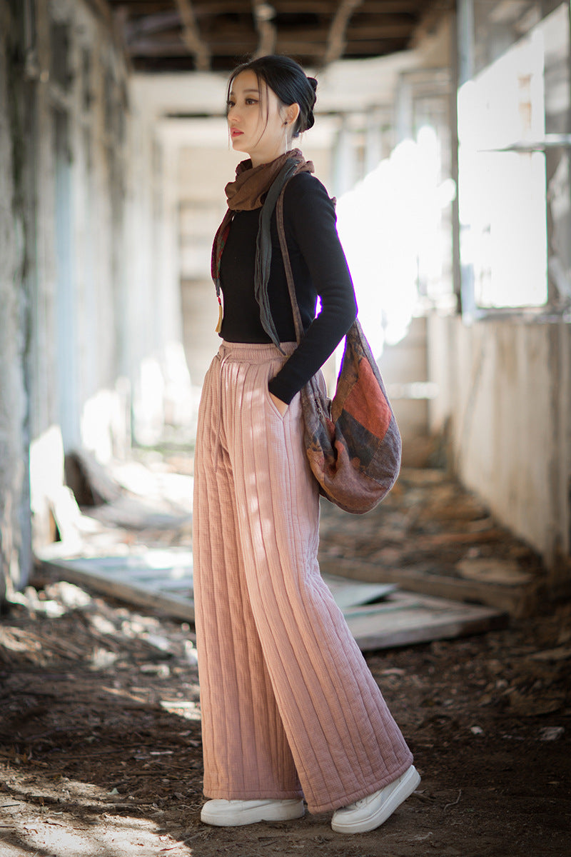 100% Cotton  Quilted Thick Pants with Pockets, women winter padded pants  251104w