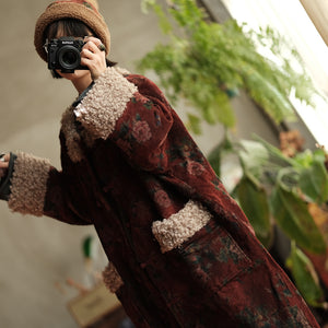 Winter Thick Cord Women Quilted Jacket with Vintage Print in Hanfu Style 250201w