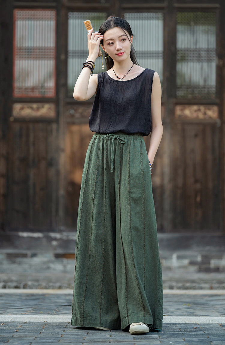 Linen Cotton Women Pants for Tai chi, Wide Leg Pants, linen Culottes women 251025w