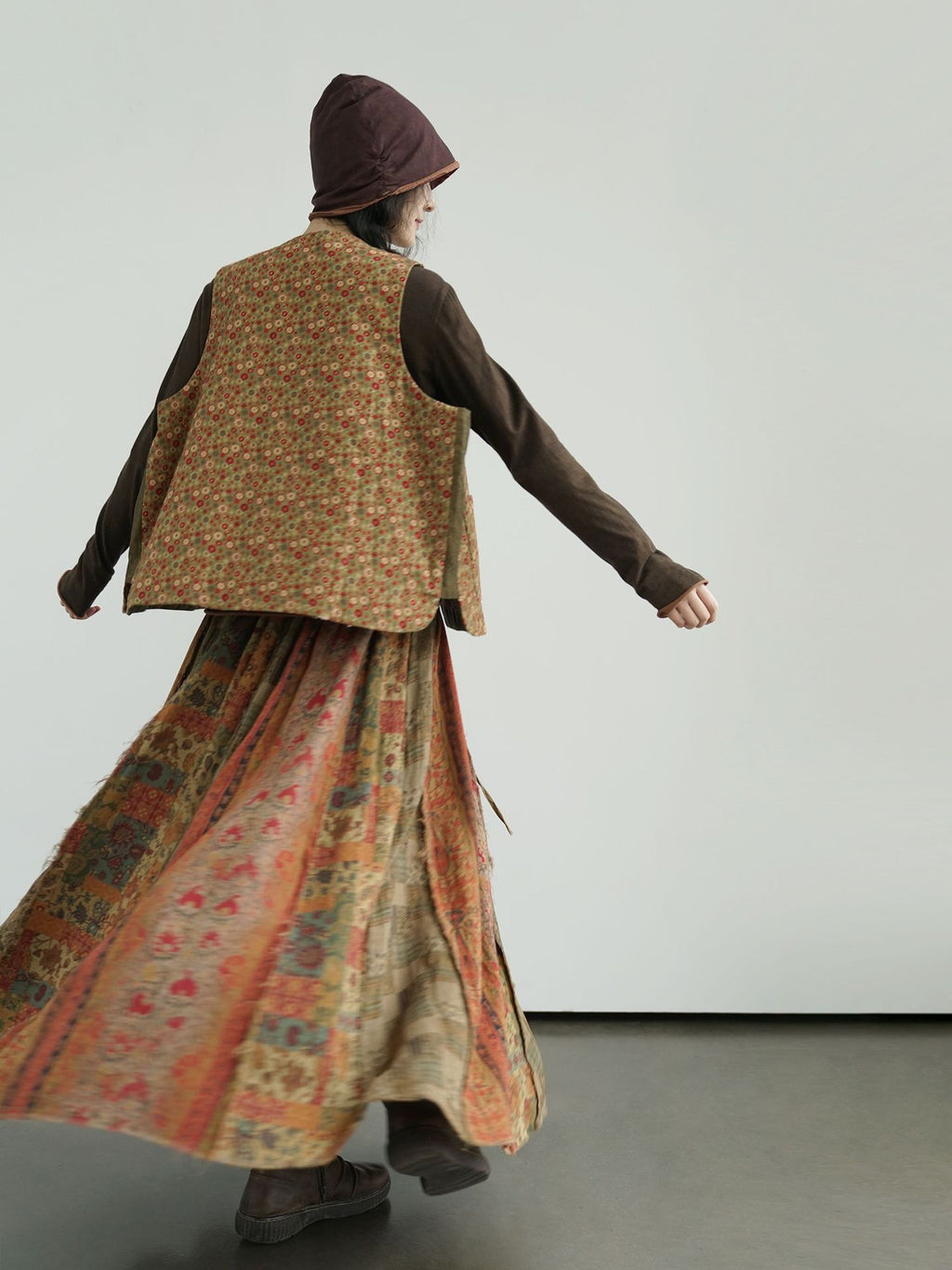 100% Cotton Patchwork Style Maxi Skirt 251008w