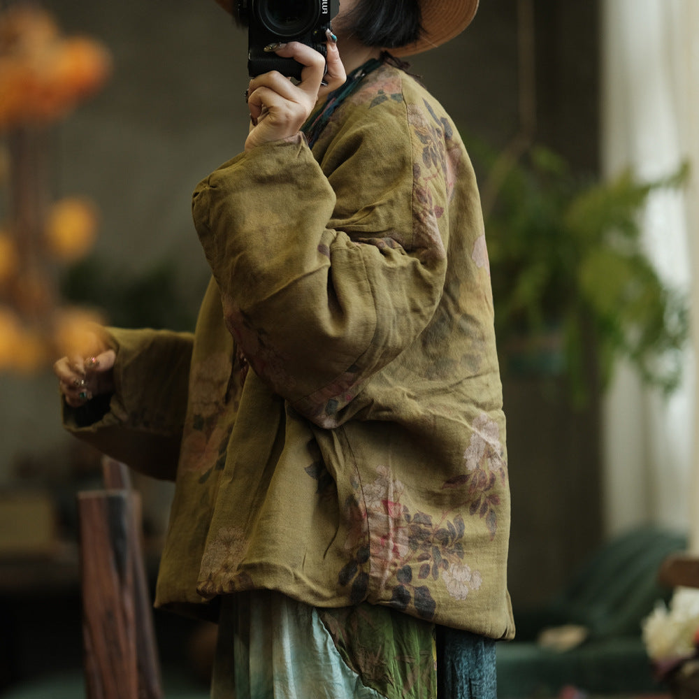 100% Cotton Women Quilted Loose Pullover with Floral Print 250911a 2147