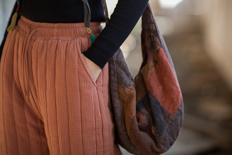 100% Cotton  Quilted Thick Pants with Pockets, women winter padded pants  251104w