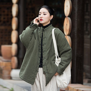 Linen Cotton Women Quilted Chinese Jacket with Traditional Chinese Buttons 241120w