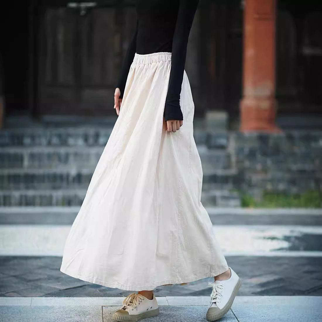 Linen Cotton Maxi Autumn Winter Skirt 240915a