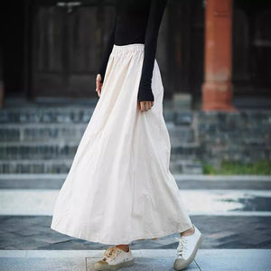 Linen Cotton Maxi Autumn Winter Skirt 240915a