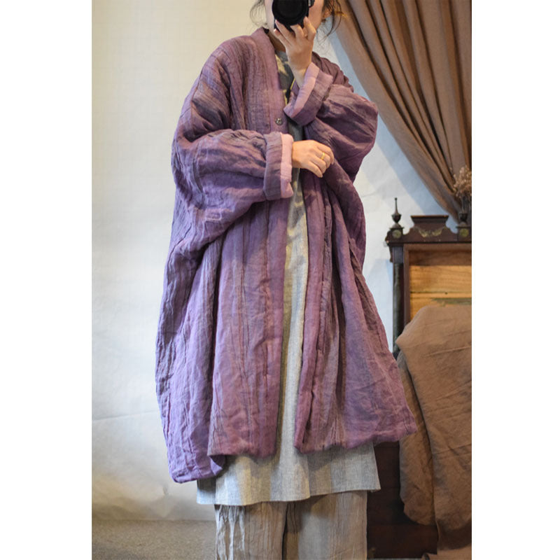 100% Linen Winter Women Quilted Jacket with Pockets in Hanfu Style, Chinese style Hanfu 241114w