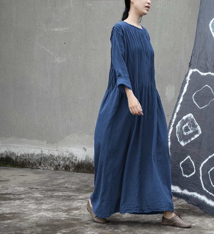 Linen Cotton Cottage Maxi Dress in Loose Form 240905a