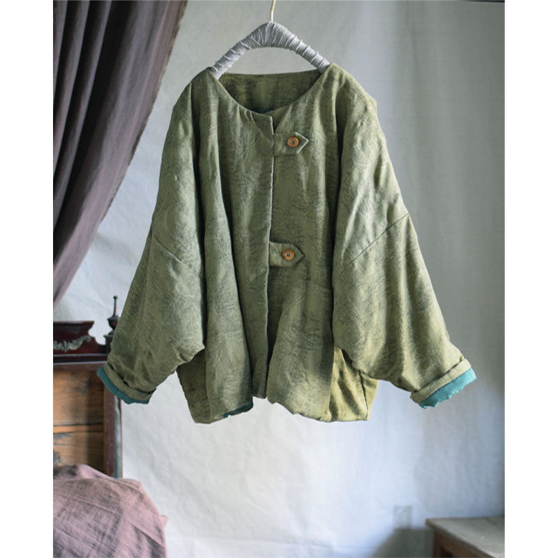 Linen Cotton Women Quilted Chinese Jacket with Pockets in Vintage Green 251031w