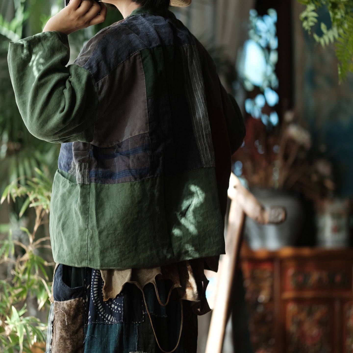 Linen Cotton Women Quilted Chinese Jacket in Patchwork Style with Traditional Buttons 251113w 1788