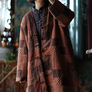 100% Cotton Women Quilted Chinese Coat with Vintage Print and Traditional Chinese Buttons 241208w