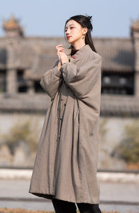 100 Percent Linen Women Quilted Long Jacket, Hanfu Style Winter Jacket 240105w