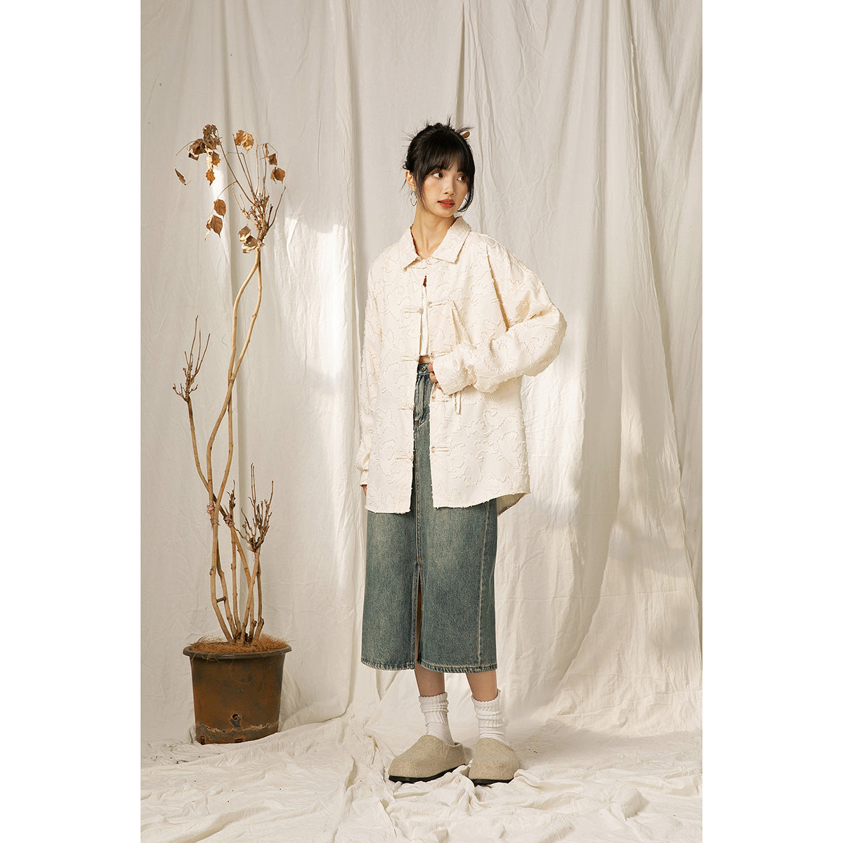 Unisex Retro New Chinese Hanfu Shirt with Chinese Traditional Buttons und 3D Texture 241014w