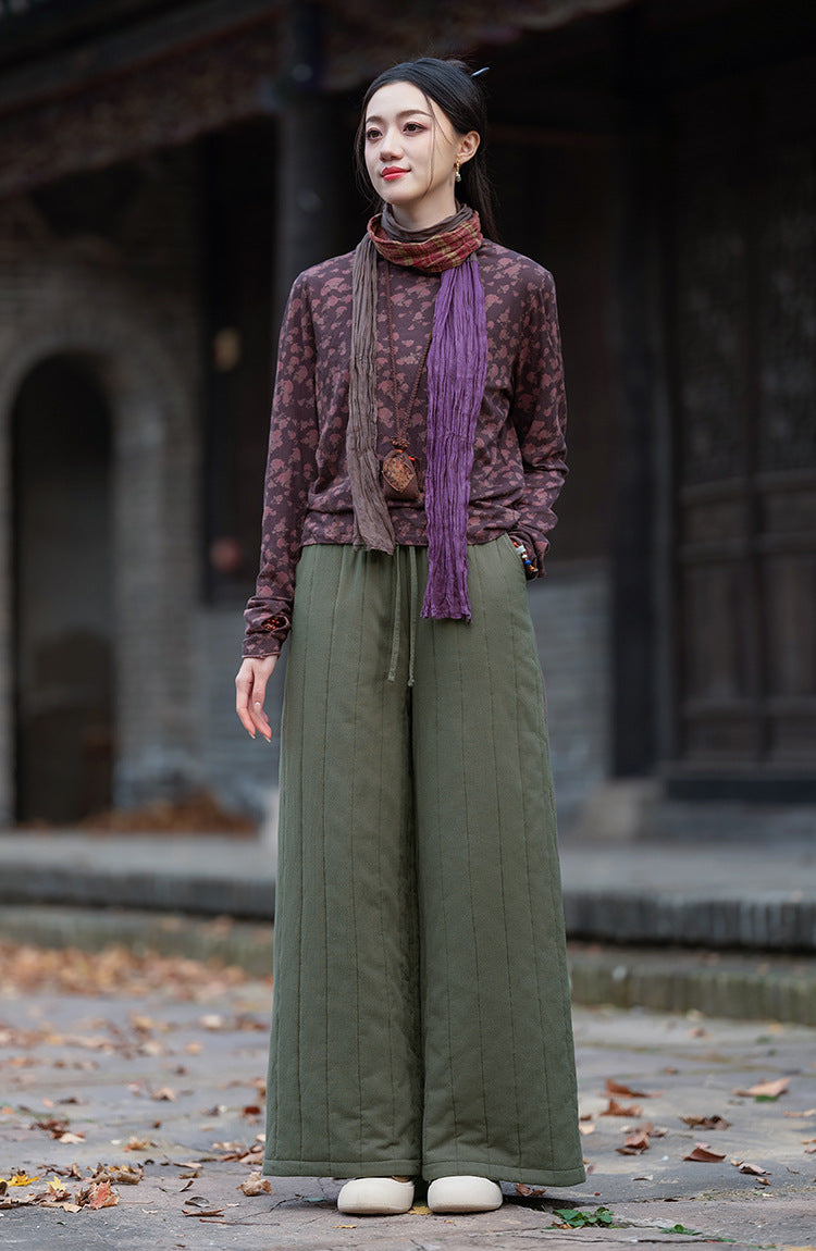 Linen Cotton Women Quilted Thick Pants, Winter Padded Pants 251018w